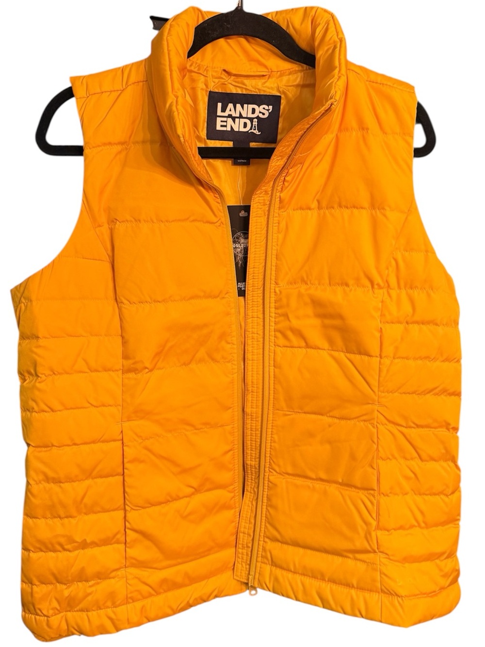 Lands’ End Golden Yellow Down Filled Puffer Vest, size Medium NWT